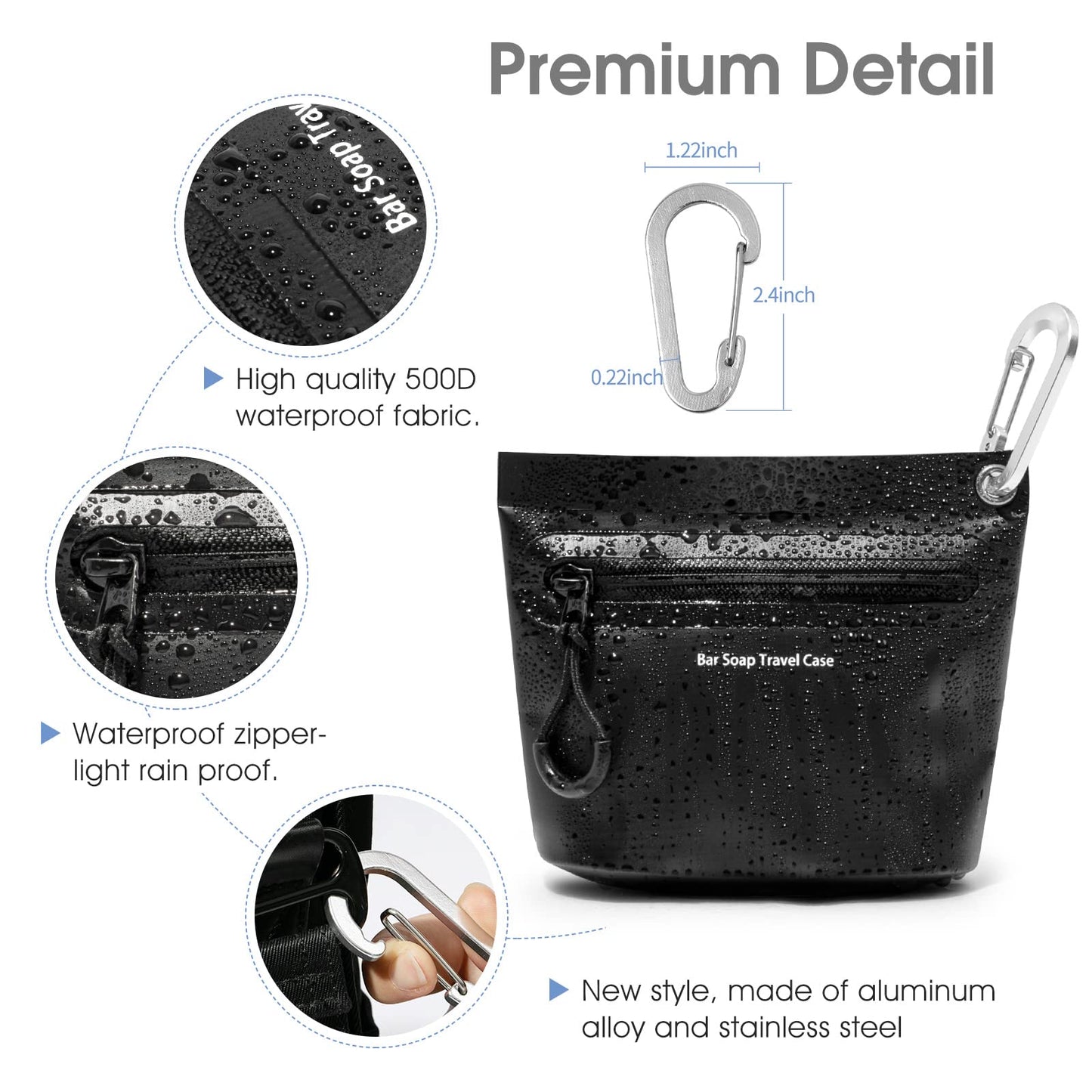 Travel Soap Container Bag with Waterproof Zipper and Carabiner Clip Waterproof and Leak Proof Soap Travel Case Travel Accessories (Black)