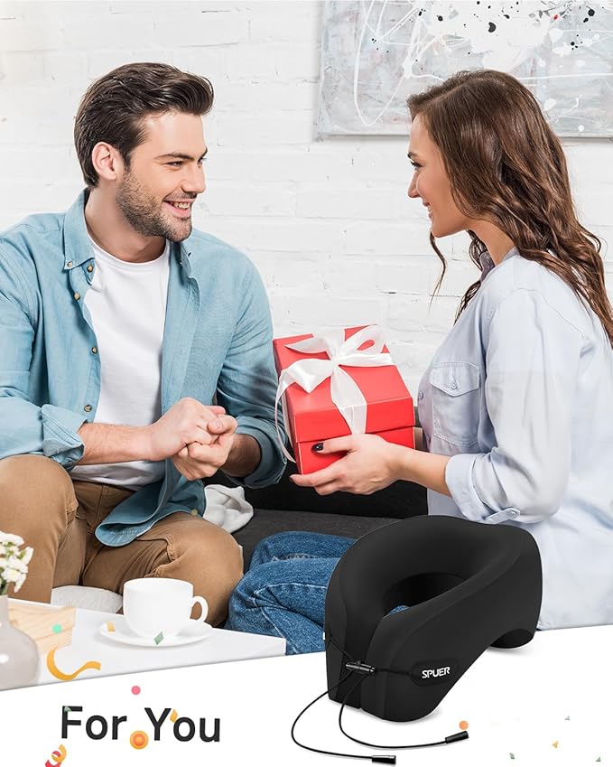 Travel Pillow – Neck Pillow Airplane, Travel Pillows for Airplanes, Airplane Travel Accessories with Eye Mask, Earplugs, Ergonomic Memory Foam Neck Pillow for Sleeping, Flights, Cars, Office (Black)