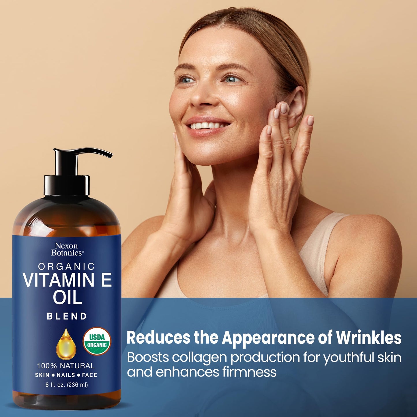 Organic Vitamin E Oil Blend 8 fl oz - Made from Pure, Natural Oils for Skin, Scars & Face - Aceite de Vitamina E - Nexon Botanics
