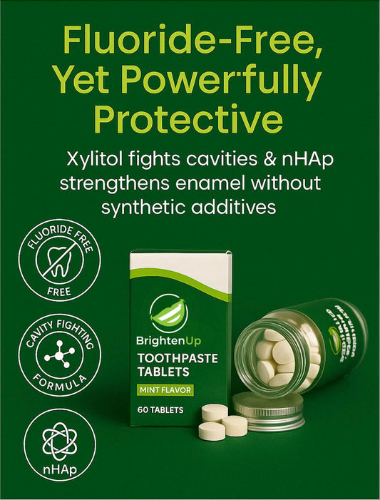 BrightenUp Toothpaste Tablets – Natural Whitening with Nano-Hydroxyapatite, Xylitol & Peppermint | Chewable, Fluoride-Free, Plastic-Free, TSA-Friendly | Remineralizes Enamel | 60 Tablets (1 Month)