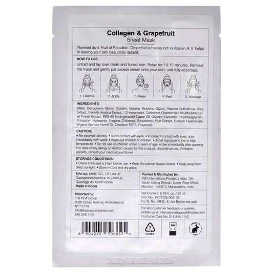 Nykaa Naturals Skin Secrets Bubble Sheet Mask, Collagen and Grapefruit, 0.67 oz - Reduce Signs of Aging - Even Skin Tone - Hydrating Sheet Face Mask