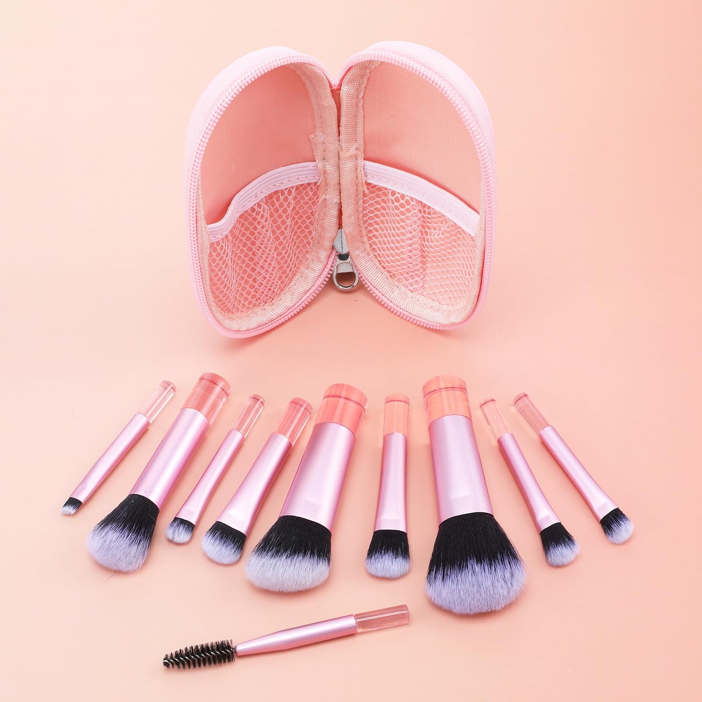 10 Pcs Easy-Taken Travel Makeup Brushes Mini Makeup Brush Set Portable Travel Brush Set with Pack Suitable for Foundation Eye Shadow Lipstick Concealer Highlighting Shadow Contour Blush (Pink)