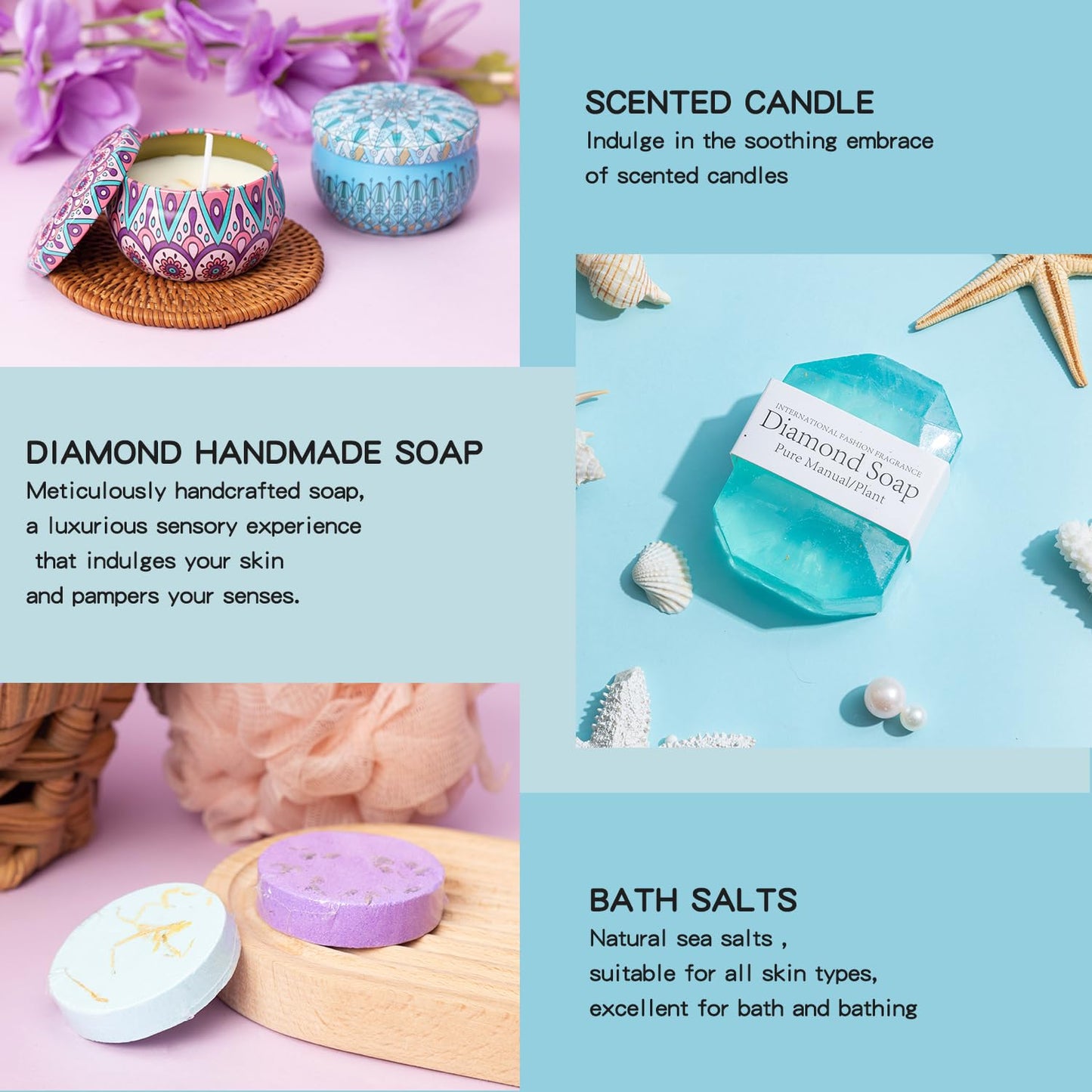 Gifts Basket for Women,Birthday Gifts for Women Birthday Presents Friendship Gifts Get Well Soon Gifts Self Care Package Gifts Blue Gift Box Relaxing Set Unique Gifts with Blanket for Mom,Wife,Sister