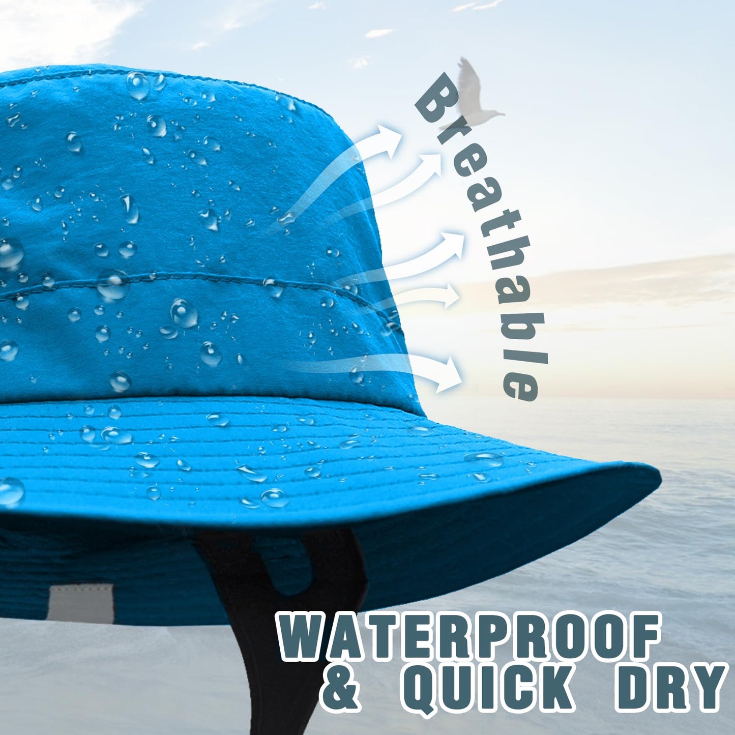 Seektop Surf Bucket Hat with UPF 50+ UV Protection, Waterproof Sun Hat with Adjustable Chin Strap for Surfing, Water Sports Blue