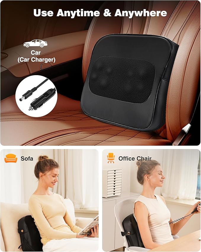 Back Massager with Heat-Shiatsu Neck Massagers Deep Tissue Kneading Massage Pillow for Lower Back Leg Shoulder-Lumbar Support Pillow for Office Chair, Gifts for Mom Dad Women Men