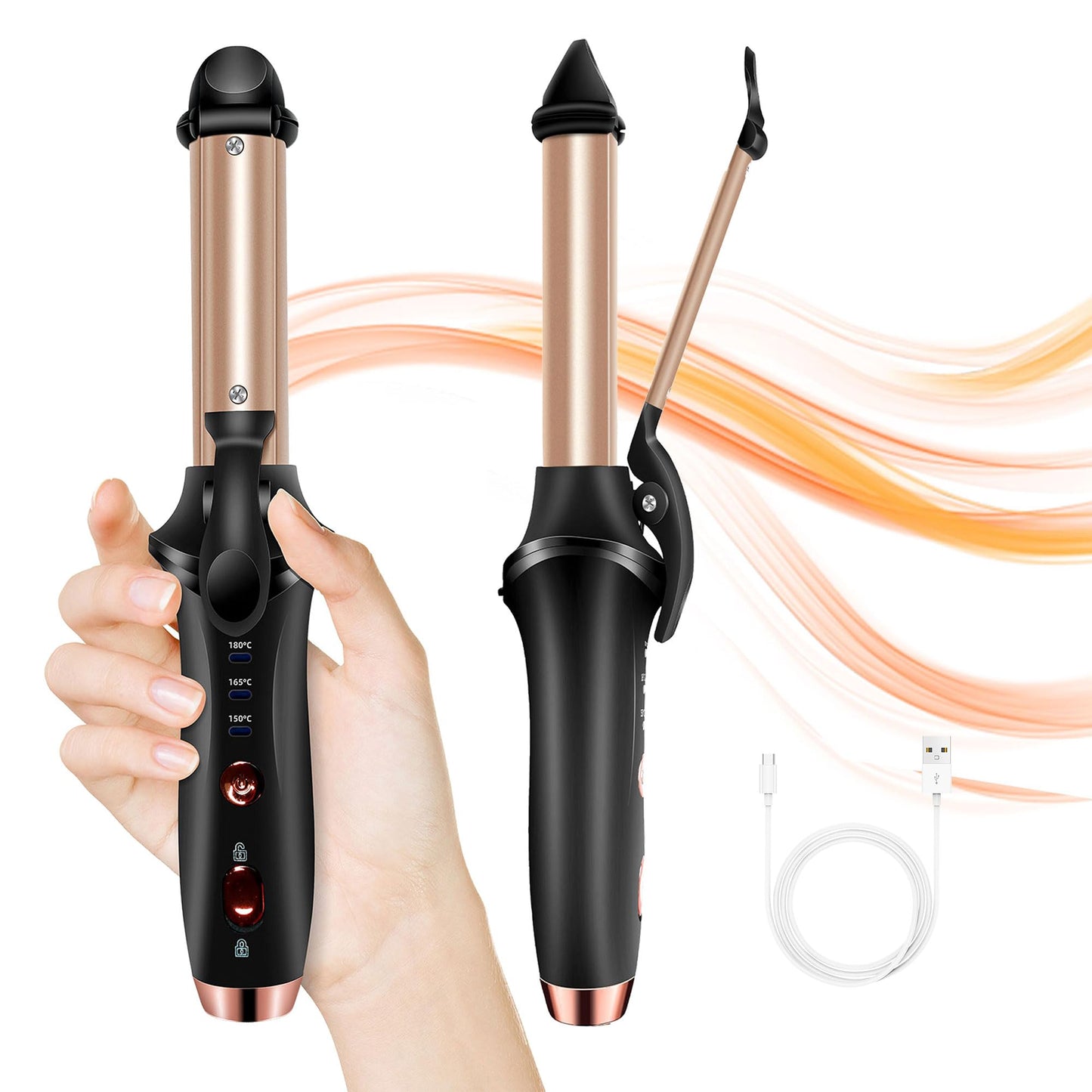 Cordless Curling Iron, Travel Curling Iron USB Rechargeable Ceramic Curling Wand, 302°F-356°F Mini Flat Iron with 3 Temp Setting,Hair Curlers for Short Hair Straightener and Curler 2 in 1