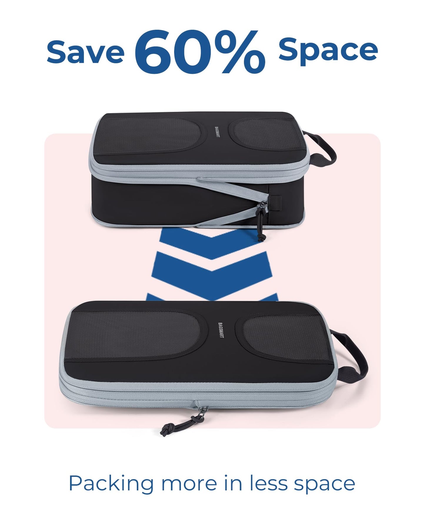 BAGSMART Compression Packing Cubes, 6 Set Packing Cubes for Suitcases, Lightweight Suitcases Organizers Bag Set & Compression Travel Cubes, Travel Essentials Packing Organizers Black