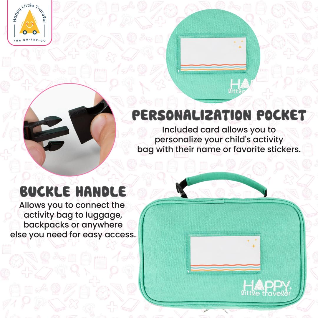 Travel Essentials for Kids – All-in-One Activity Kit for Travel, Road Trip Activities for Kids - Hanging Bag, Includes Toys and Activities for Airplanes, Hotels - Boys & Girls 4+ Years (Seafoam)