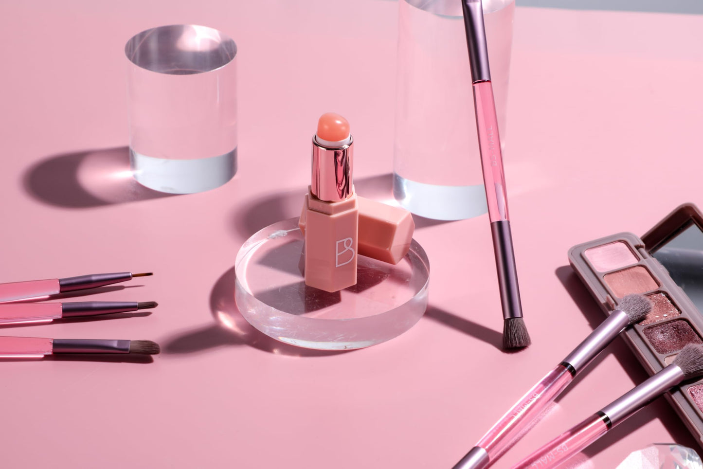 BS-MALL 6 Pcs Double-ended makeup brush set with Silicone Lip brush - eyeshadow Brush, concealer Brush, blush brush for Even application, Multi-purpose Portable makeup brushes for Daily Use (Pink)