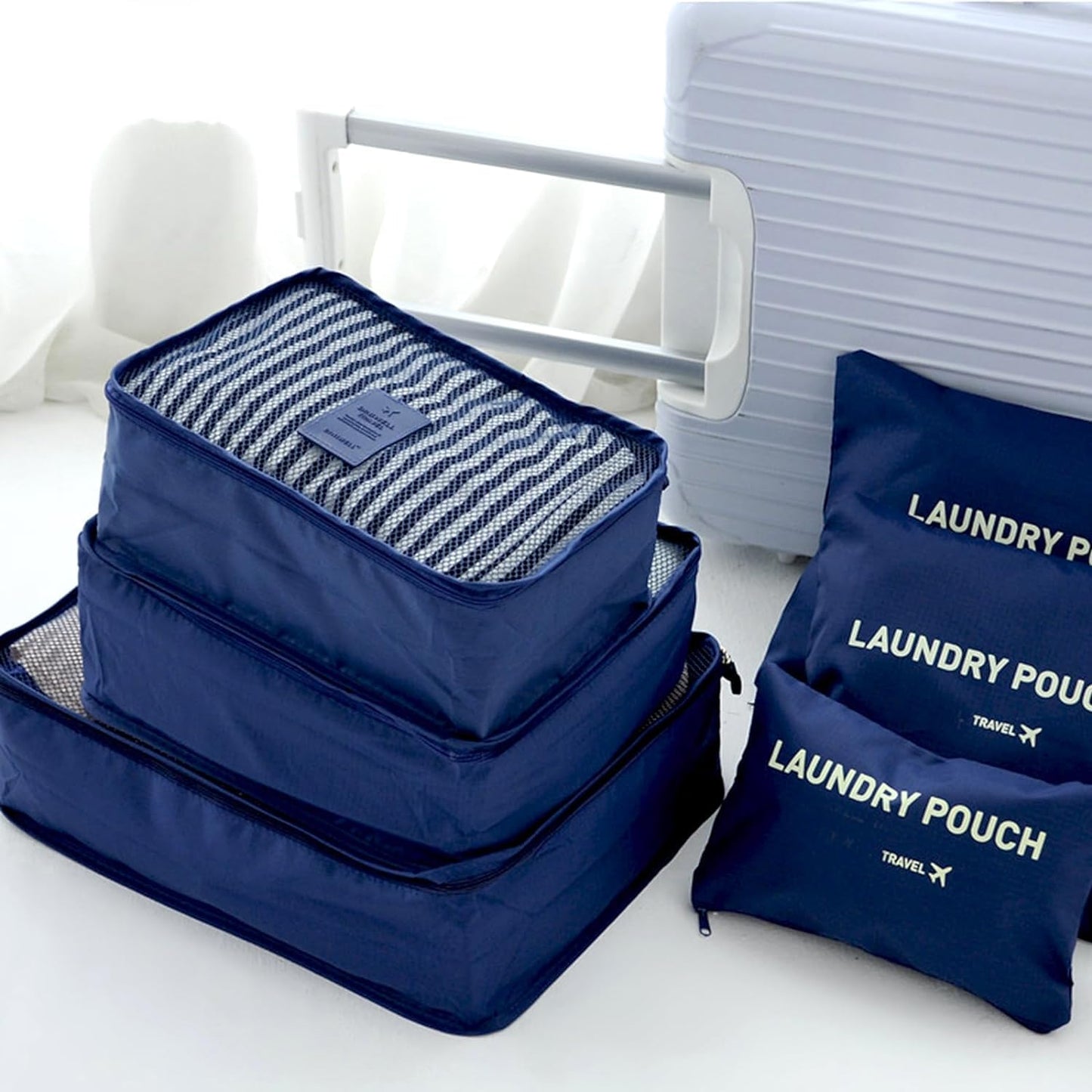 INVODA 7 piece Multi-size Packing Cubes for Travel Suitcase Organizer Bags Lightweight Travel Bags (Navy Blue)