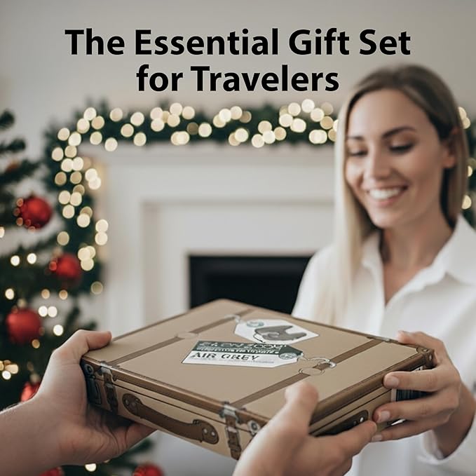 Air Inflatable Neck Pillow for Traveling on Plane - H-Shape Hooded Travel Pillow with 5 Snooze Modes, Fast Inflation, Pressure Control, Cozy Clip-On Hood & Plushy Cover - Size L, Silver Gray