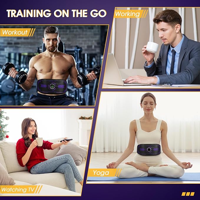 Abs Muscle Stimulator with TENS & PMS Function, Muscle Machine Workout Equipment, Ab Toning Belt for Abdomen/Arm/Leg, Ab Trainer for Home Gym Use