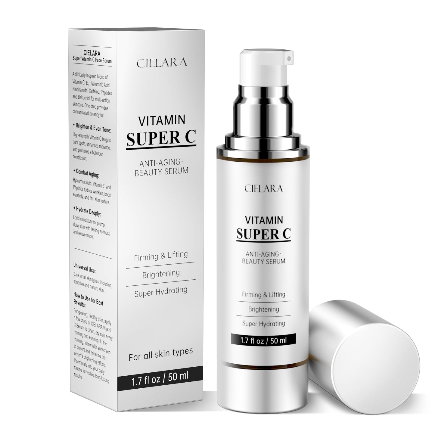 CIELARA Vitamin C Serum for Face, Anti Aging 20% Super C Retinol Serum With Hyaluronic Acid, Vitamin E, Collagen Peptides, Wrinkle Serume for Dark Spot, tighten, firming, lift, Brightening-1.7 Fl Oz