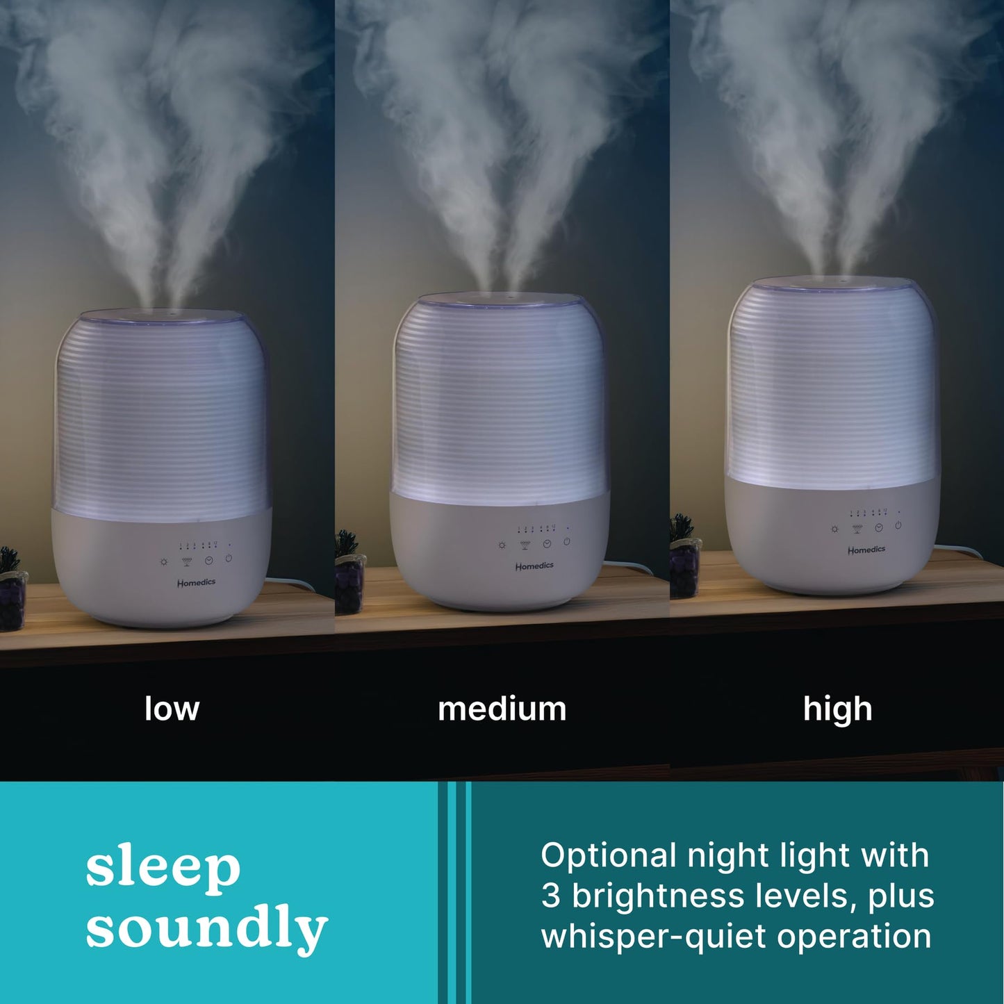 Homedics Ultrasonic Cool Mist Humidifier, Top-Fill 3L Water Tank, Covers 395 sq. ft, 35-Hour Runtime, 3 Mist Settings, Clean Tank Tech, Auto-Off, Night Light, Quiet