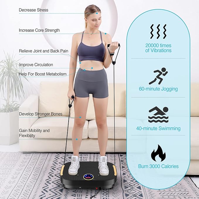 AXV Vibration Plate Exercise Machine Whole Body Workout Vibrate Fitness Platform Lymphatic Drainage Machine for Weight Loss Shaping Toning Wellness Home Gyms Workout