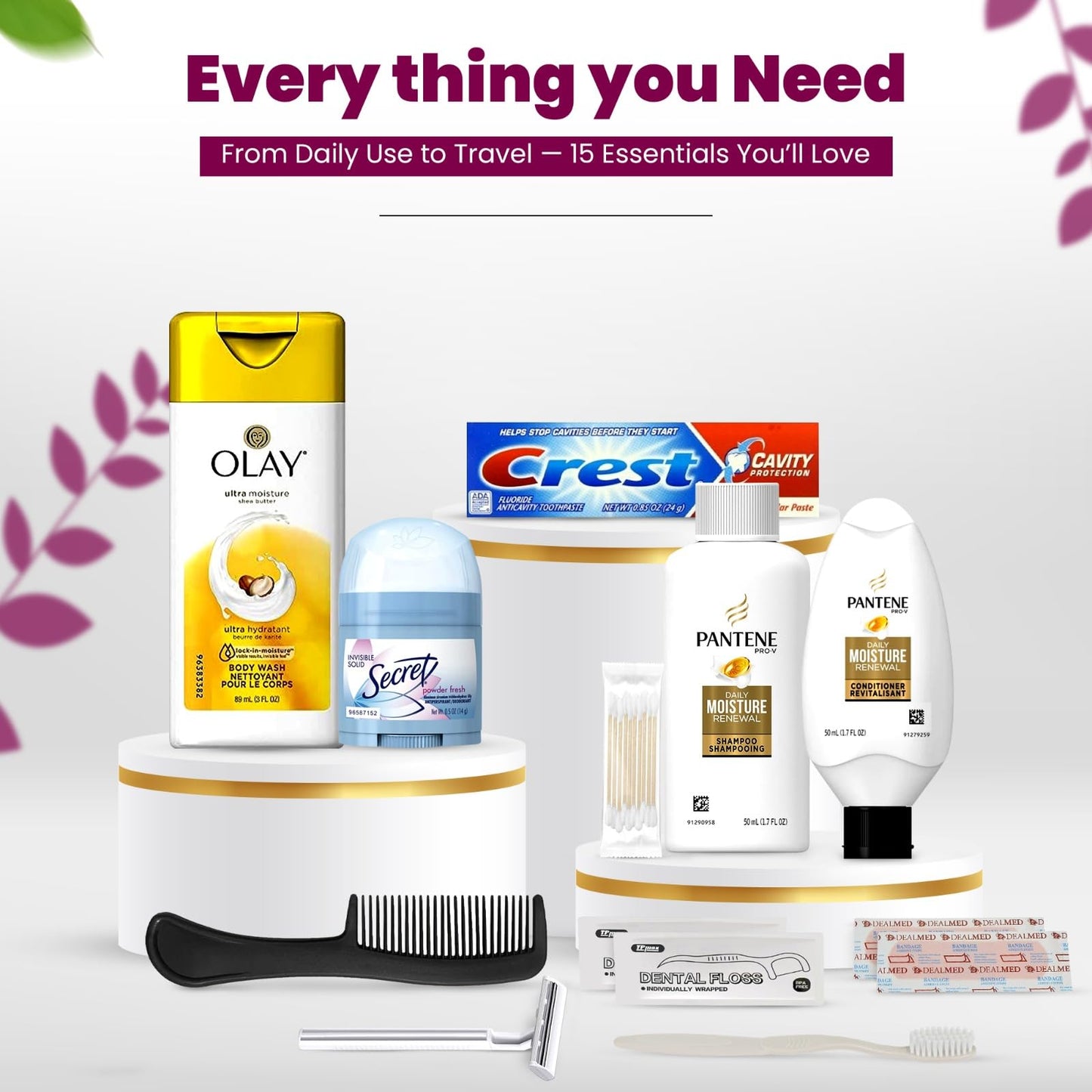 Trektote Travel Toiletry Kit For Women – 15 Piece Set of Premium Travel Size Toiletries, TSA Compliant Travel Essentials, Includes Shampoo And Conditioner, Body Wash, Toiletry Bag & More