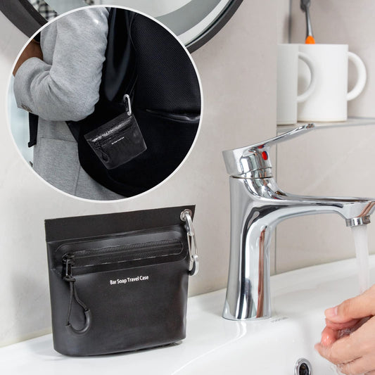 Travel Soap Container Bag with Waterproof Zipper and Carabiner Clip Waterproof and Leak Proof Soap Travel Case Travel Accessories (Black)