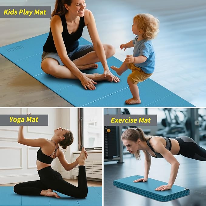 8mm Extra Large Foldable Yoga & Fitness Mat(74" x 31.5" x 0.32"), Double-Sided Non Slip & Lightweight Pilates Mat, Thick Wide Exercise Mats for Woman Man Kids, Portable Workout Mats for Travel, Studio or Home Use