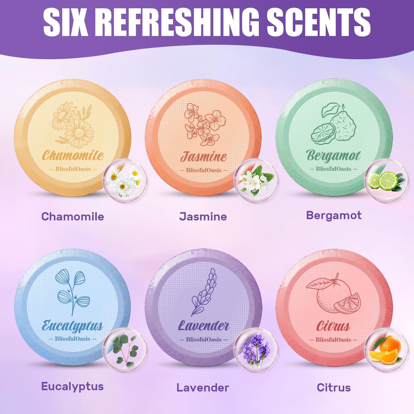 BlissfulOasis Shower Steamers 6 Packs, Shower Bath Bombs with Natural Fragrance, Self-Care & Relaxation Birthday Presents for Loved Ones, Shower Bombs with Valentine's Day Presents for Women and Men