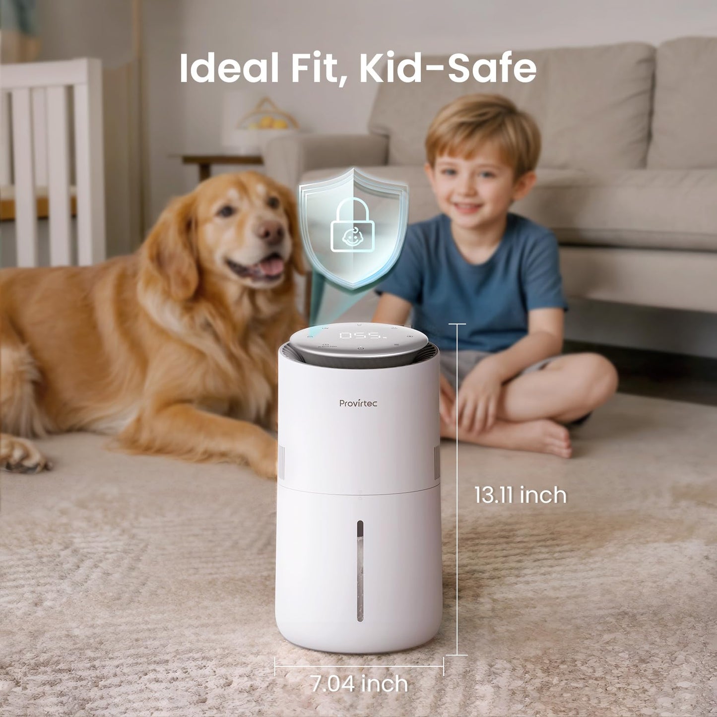 Provirtec MistFree Evaporative Humidifier for Bedroom, 3L No White Dust for Sensitive Individuals & Kids, Auto Humidity Control, Ultra Quiet Sleep Mode, Easy Clean Tank for Office & Small Room HC13