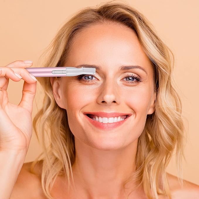 Chumia 2 Pcs Electric Eyebrow Trimmer Women Precision Face Razors Mini Shaver with Comb Christmas Women Gift Battery Operated Personal Epilator for Face Neck Fuzz Lips Leg(Pink, Silver)