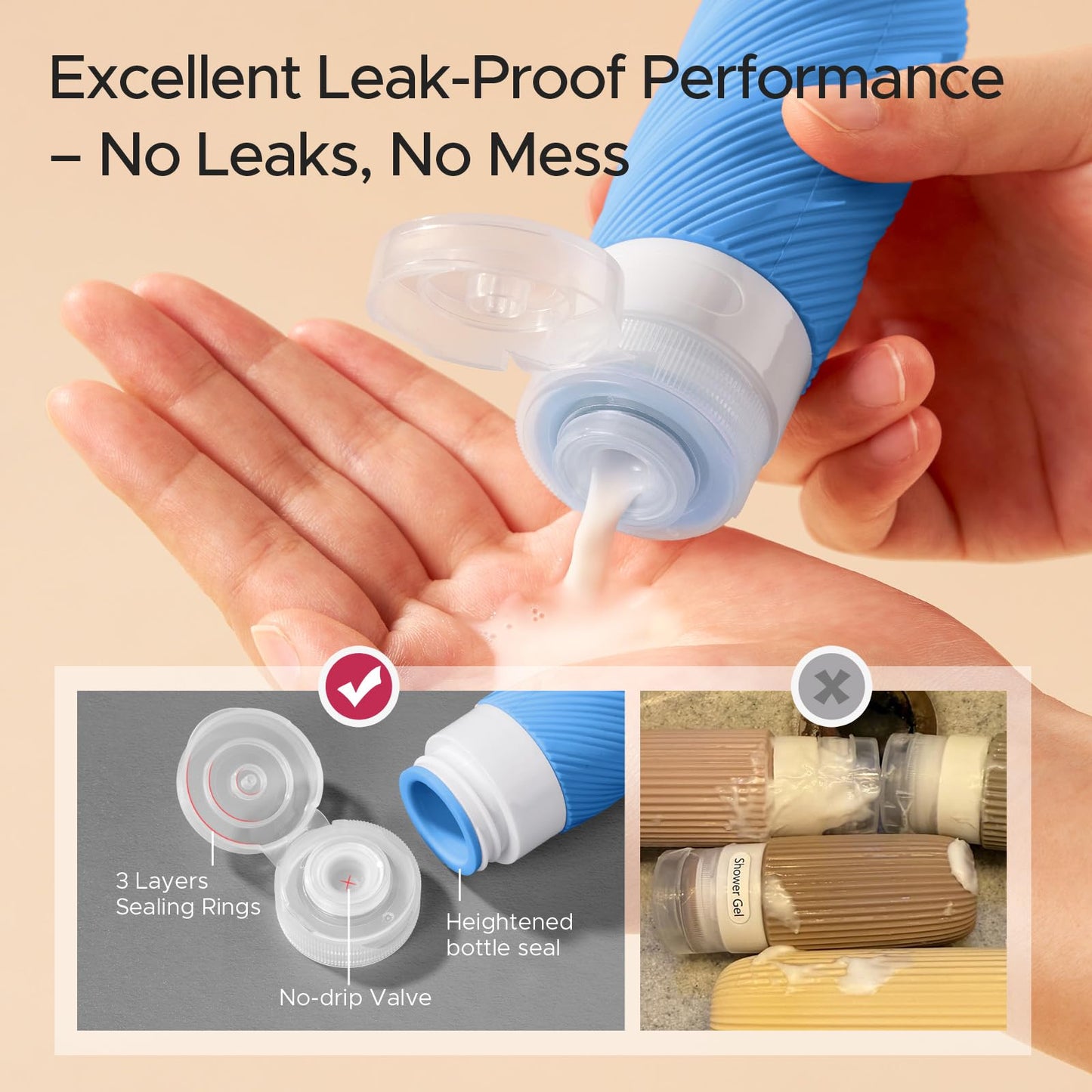 23 Pack TSA Approved Travel Bottles for Toiletries, Leak Proof Refillable Travel Size Containers Kit with Silicone Squeezable Bottles Jars for Shampoo Lotion Conditioner, in Clear Bag, Blue