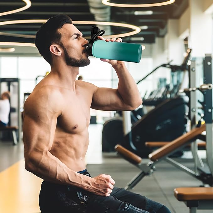 24oz Insulated Water Bottle with Straw Lid, Stainless Steel Metal Water Bottle with Straw & Wide Mouth Lid, Double Wall Vacuum Water Bottle for Hiking Camping, Gradient Green 1 Pack