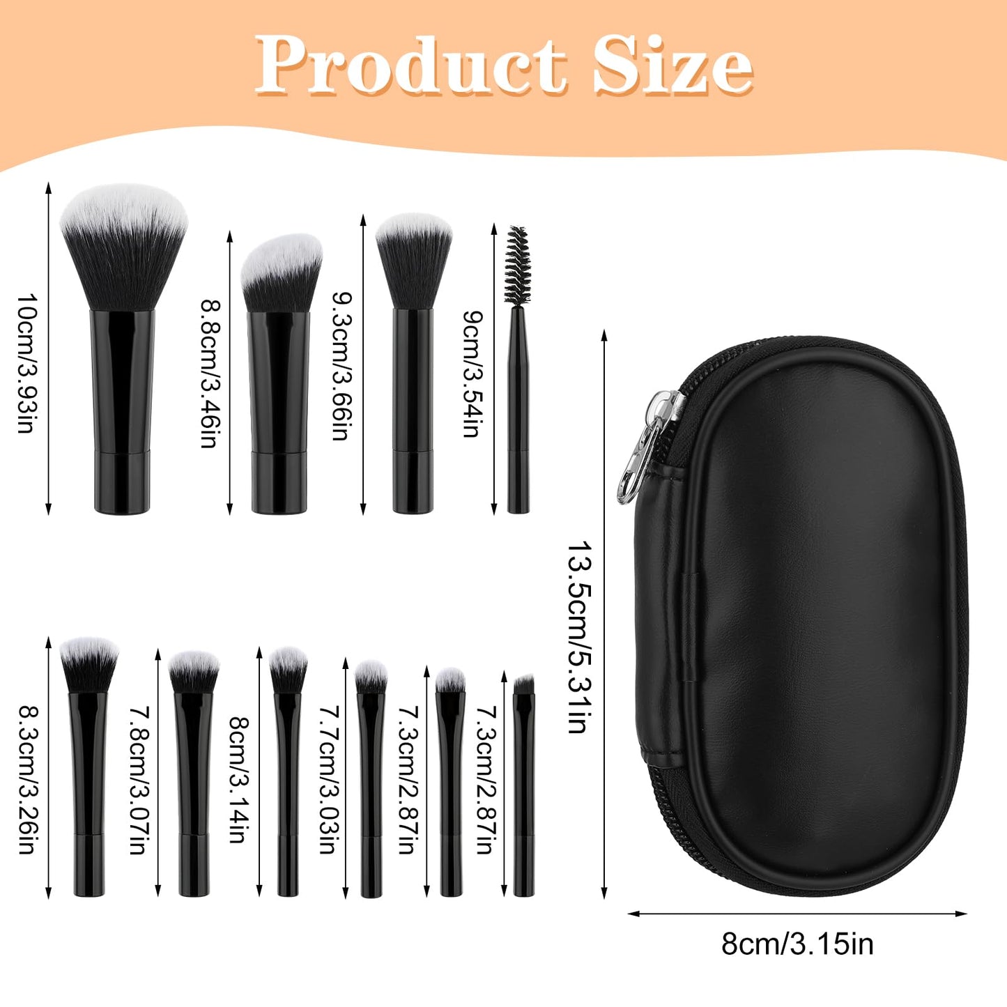 10 Pcs Travel Makeup Brush Set Mini Makeup Brushes Travel Size With Pack Portable Small Eyeshadow Eye Lipstick Foundation Brush Shadow Contour Blush Concealer (Black)