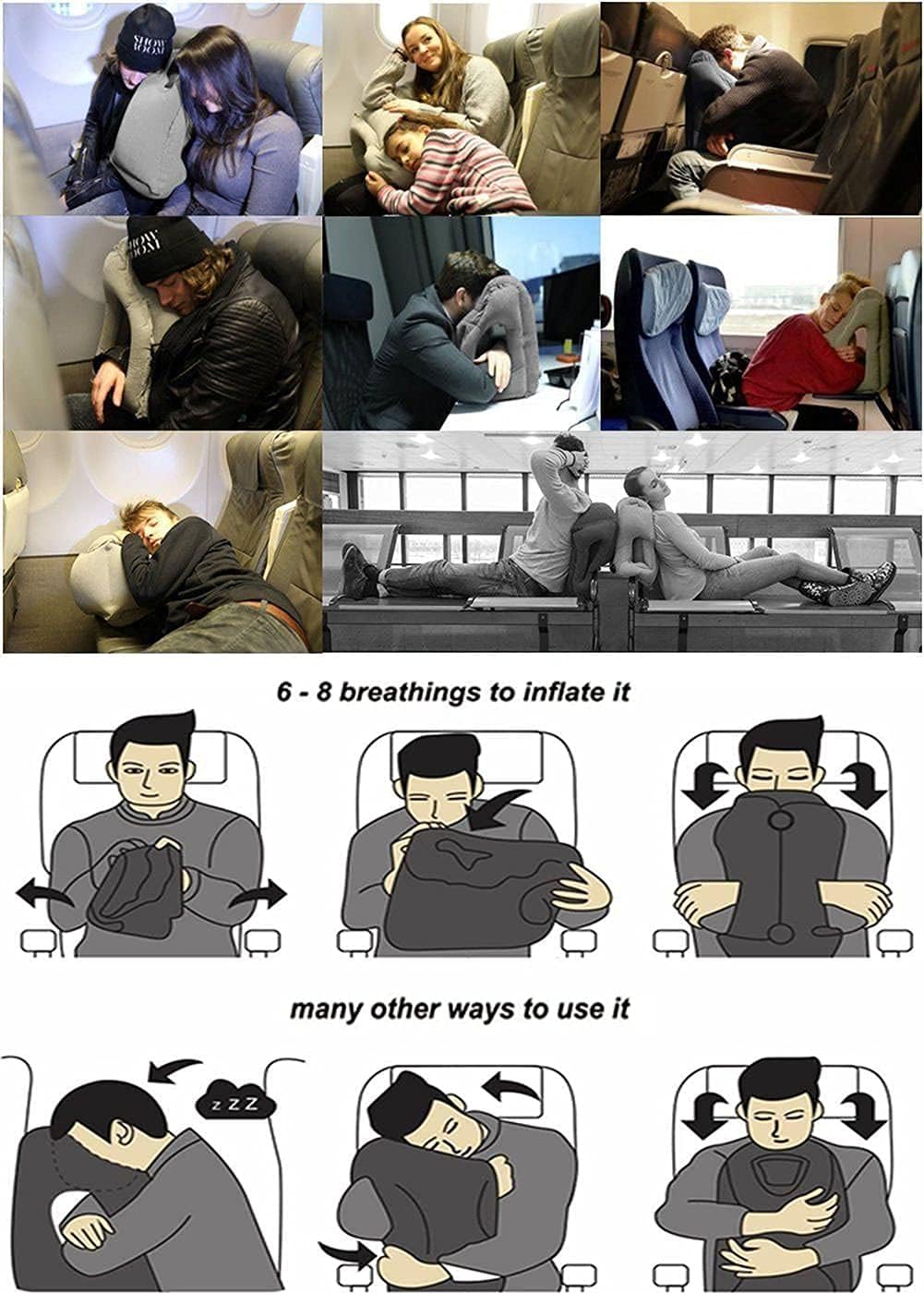 Inflatable Travel Pillows for Airplane, Blow Up Neck Pillow for Sleeping, Airplane Travel Essentials for Long Flight Support Head, Neck and Lumbar, Used for Car/Bus/Train/Office Rest, Adults Kids