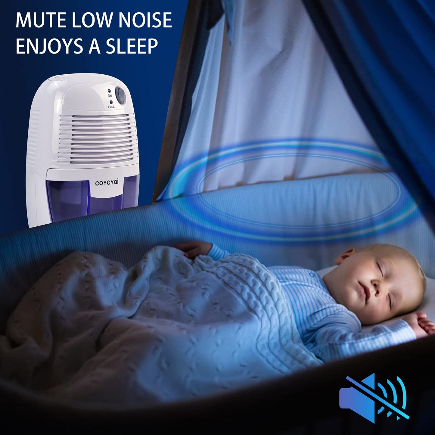 COYCYQI Small Dehumidifier,12V3A adapter,1200 Cubic Feet (215 sq ft) Portable Mini Dehumidifier Quiet Use for High Humidity in Home, Bathroom, Bedroom, Office, Basements, Wardrobe Closet,RV