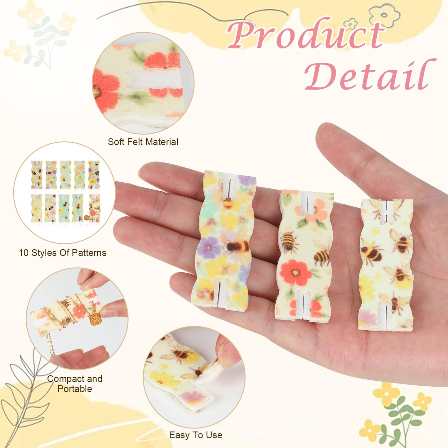 10 Pack Portable Tangle-Free Jewelry Organizer, Travel Necklace Storage Case for Chains, Pendants & Bracelets, Jewelry Containers with Card Holder, Anti-Tangle Jewelry Roll Alternative (Bees)