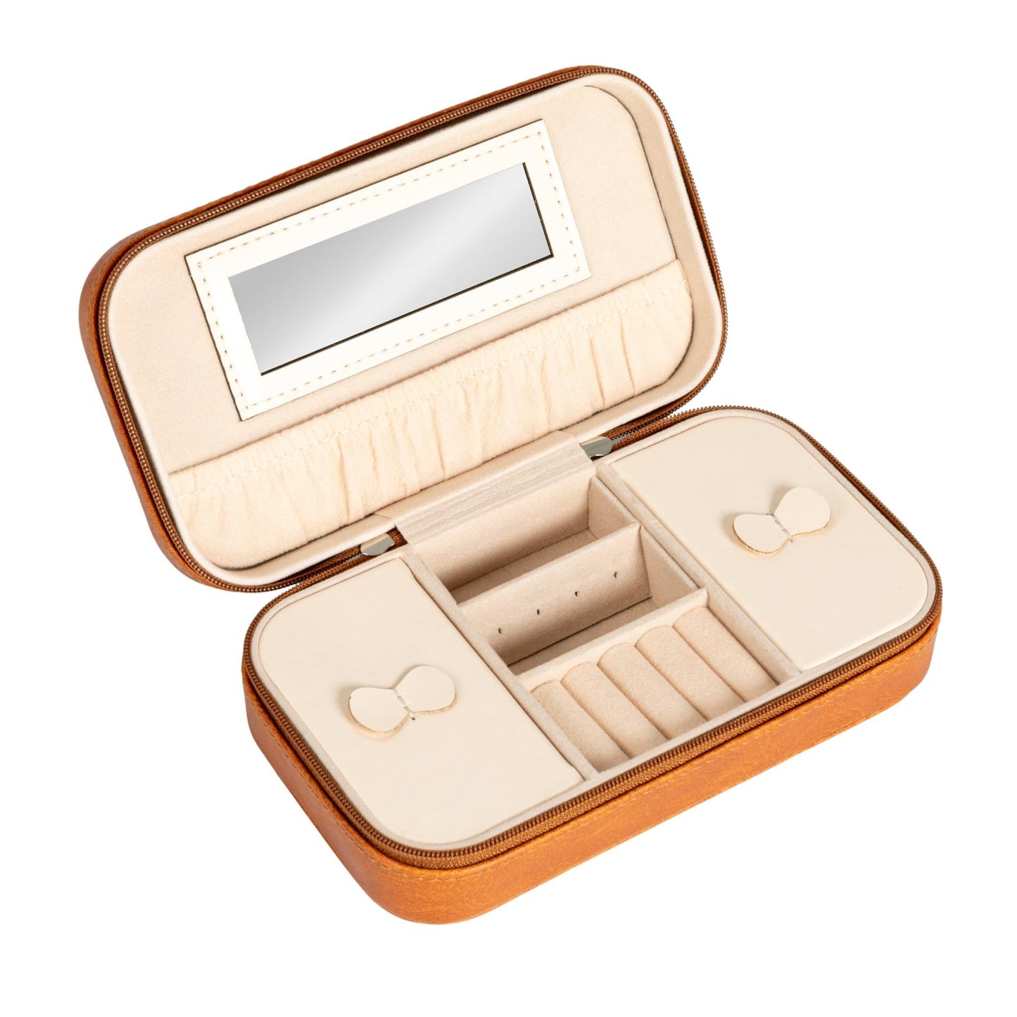 Household Essentials Vegan Leather Travel Jewelry Organizer Box, Caramel Color