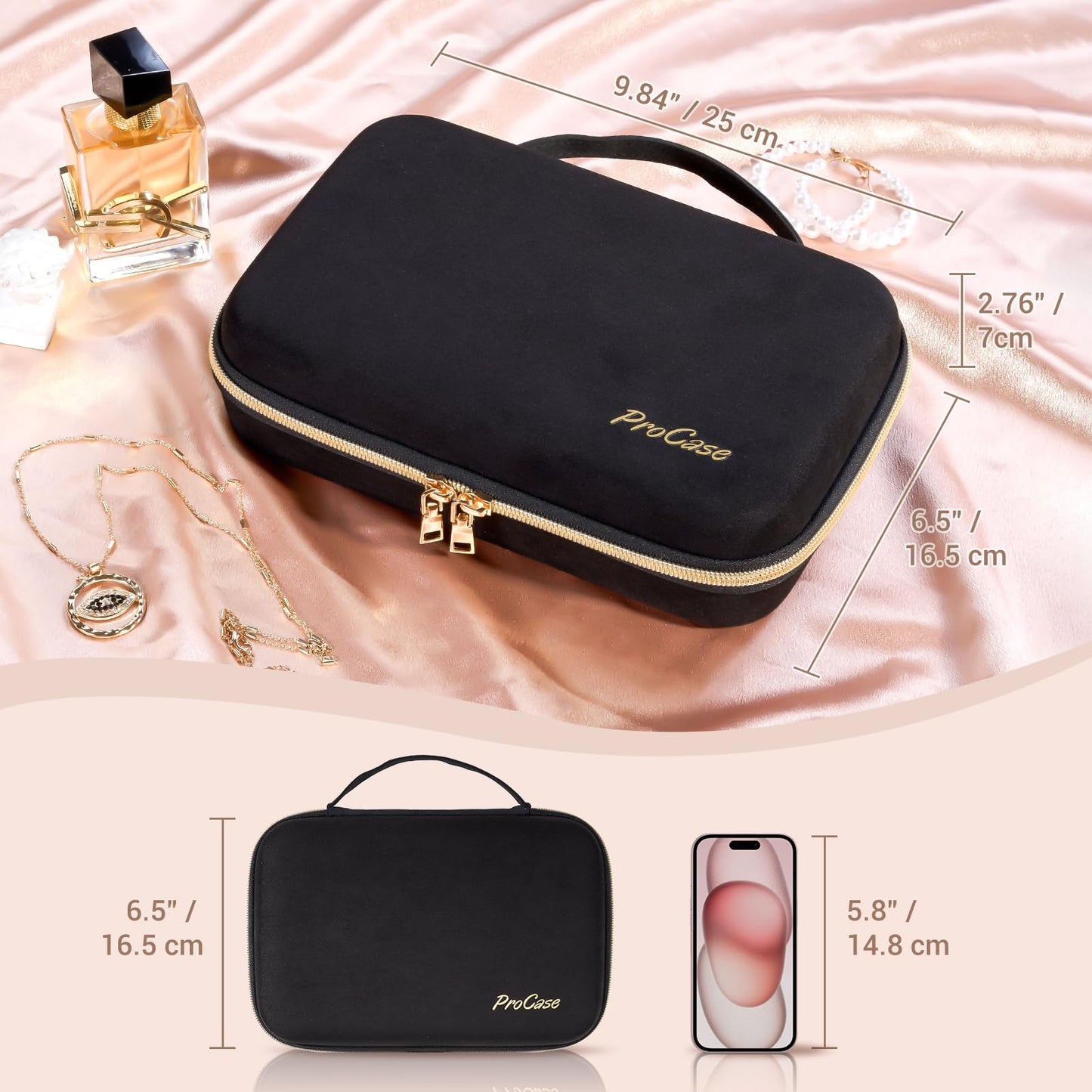 ProCase Large Travel Jewelry Organizer Case, Jewellry Home Storage Book Ring Binder with Clear Pockets for Presentation, Zippered Pouch Bag for Earrings Necklaces Bracelets -Black, Non-loose-leaf