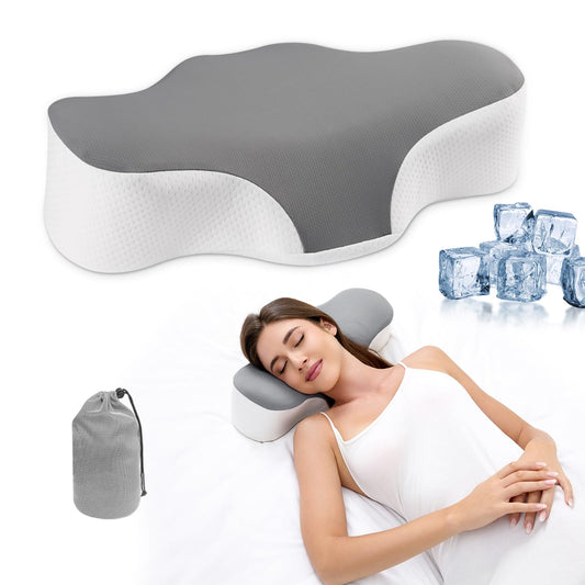 Bespilow Travel Pillow for Sleeping,Cervical Neck Support Pillow for Neck Pain Relief,Lightweight Ergonomic Memory Foam Camping Pillow,Portable Contour Pillows w/Travel Storage Bag,Cooling Cover