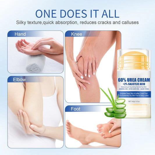 60% Urea Plus 2% Salicylic Acid Foot Balm Stick, 2025 Upgraded Urea Cream Moisturising and Relieves Cracking & Dryness, Natural Formula Cracked Heel Stick Repairs Dry Cracked for Feet and Hand (2PC)