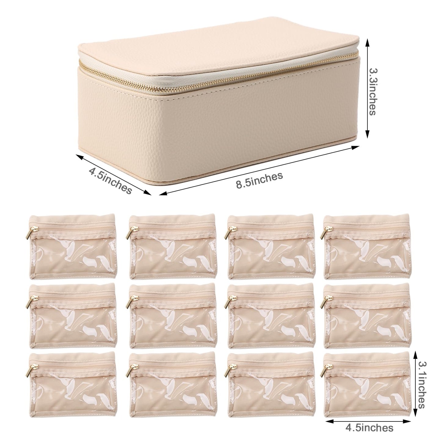 NCONCO Travel Jewelry Box, PU Leather Travel Jewelry Organizer, Portable Travel Jewelry Case with 12pcs Velvet Jewelry Bags for Necklaces Rings Earrings Sorting Storage