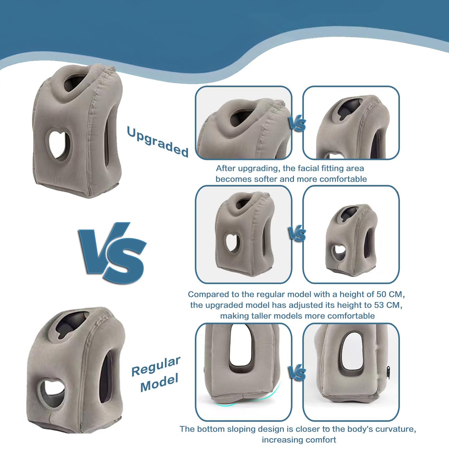 Kimiandy Upgraded Inflatable Travel Air Pillow for Sleeping to Avoid Neck and Shoulder Pain,21" H*12.6" W (Dark Grey, 21 x 12.6 x 12.6 inches)