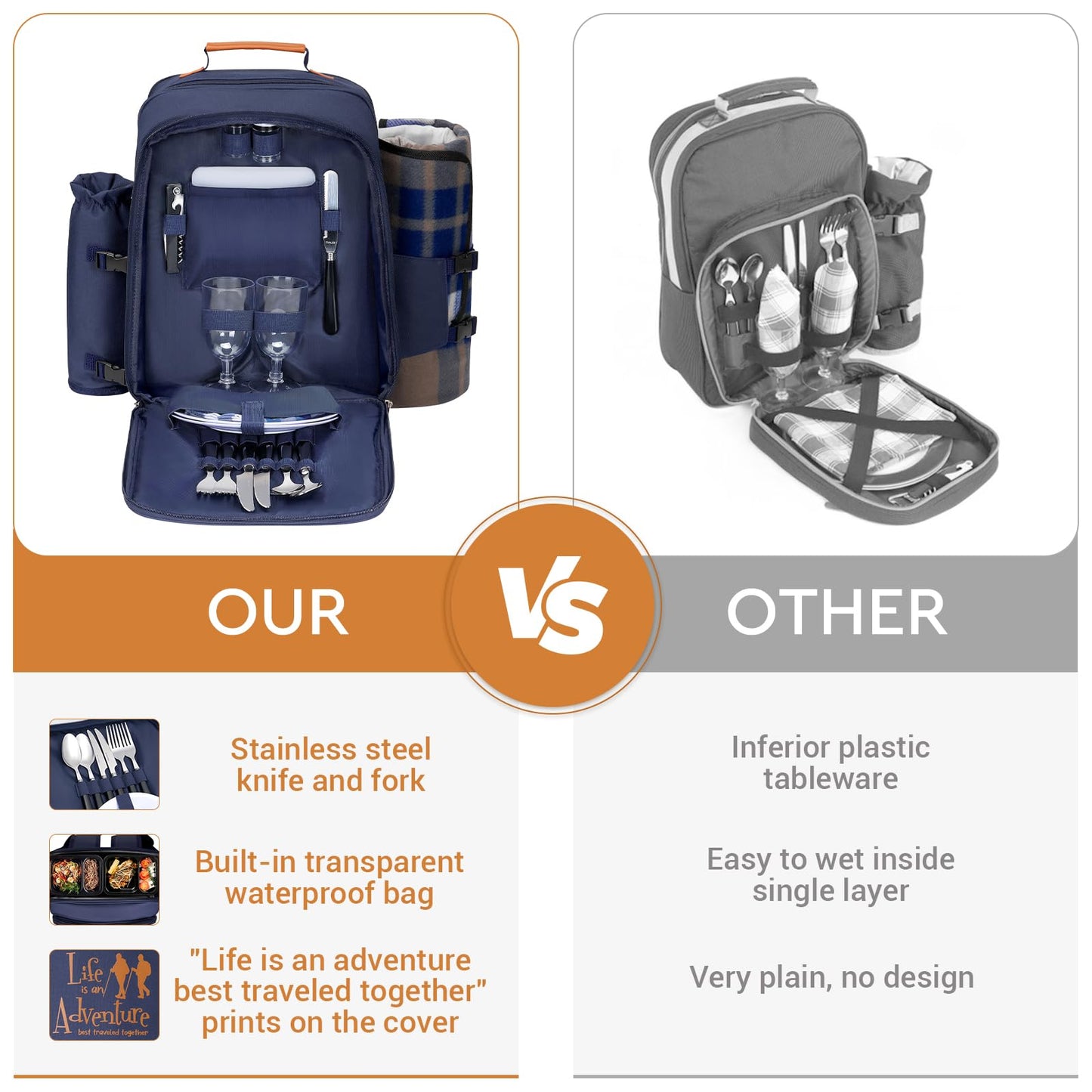 24L Insulated Picnic Basket Leak Proof Picnic Backpack for 2, Blue Camping Gifts, Cool Bridal Shower Gifts for Bride and Groom, Mr and Mrs, Anniversary Engagement Wedding for Newly Engaged Couples