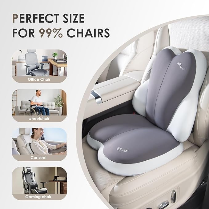 FLORICH Car Seat Cushion and Back Support for Car Ultrathick Memory Foam Office Chair Cushions with Lumbar Support Pillow for Sciatica & Back & Tailbone Pain Relief (Grey)