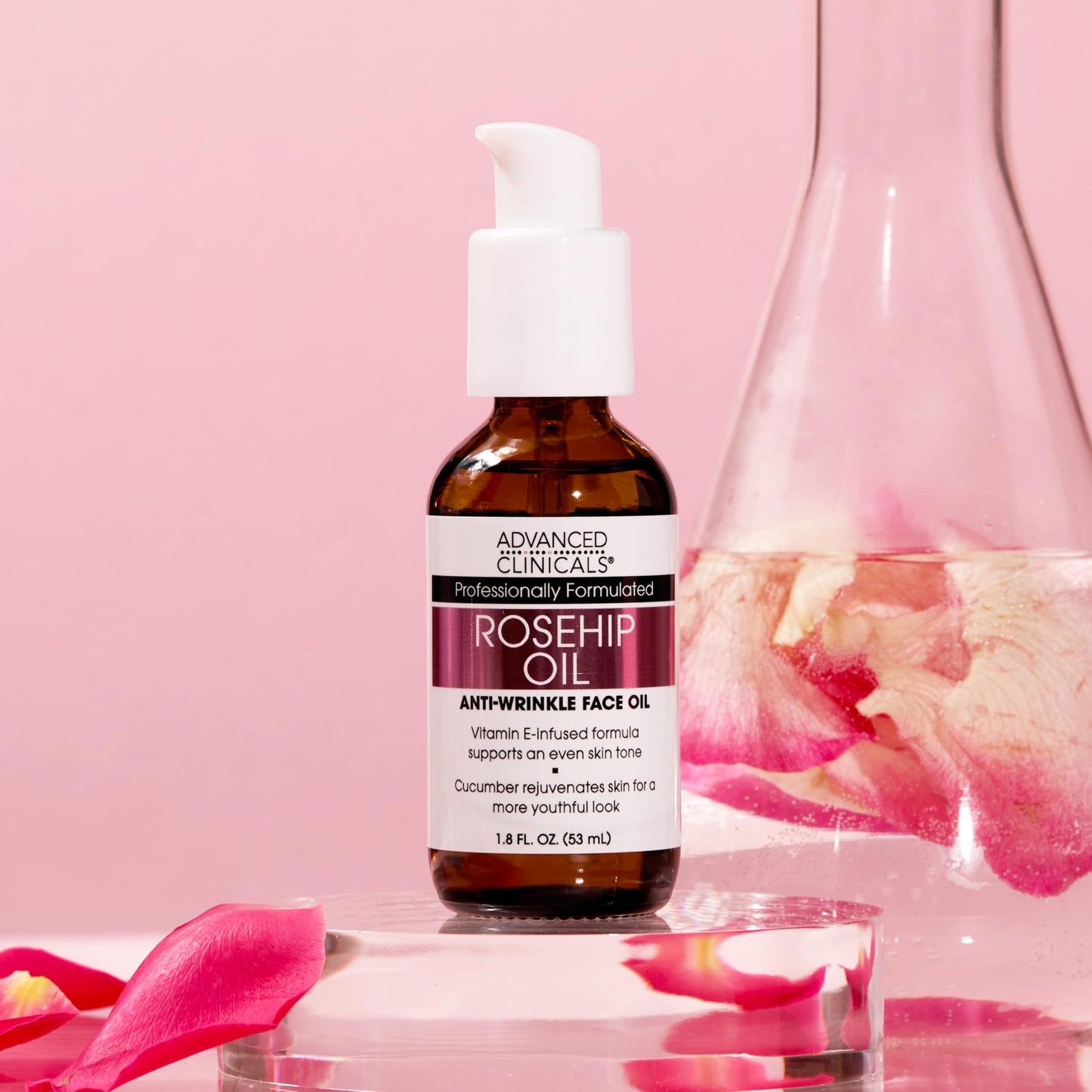 Advanced Clinicals Rosehip Oil For Face With Vitamin E + Botanicals Helps Improve Look Of Dark Spots, Wrinkles, Fine Lines, & Uneven Looking Skin Tone | Moisturizing Skin Care Face Serum, 1.8 Fl Oz