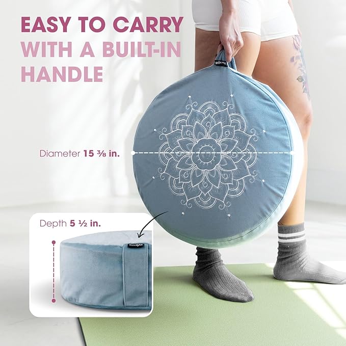 Yes4All Meditation Cushion, Floor Pillow Foam Zafu Buckwheat, Mandala Pattern Yoga Meditation Bolster Pillows, Floor Cushions