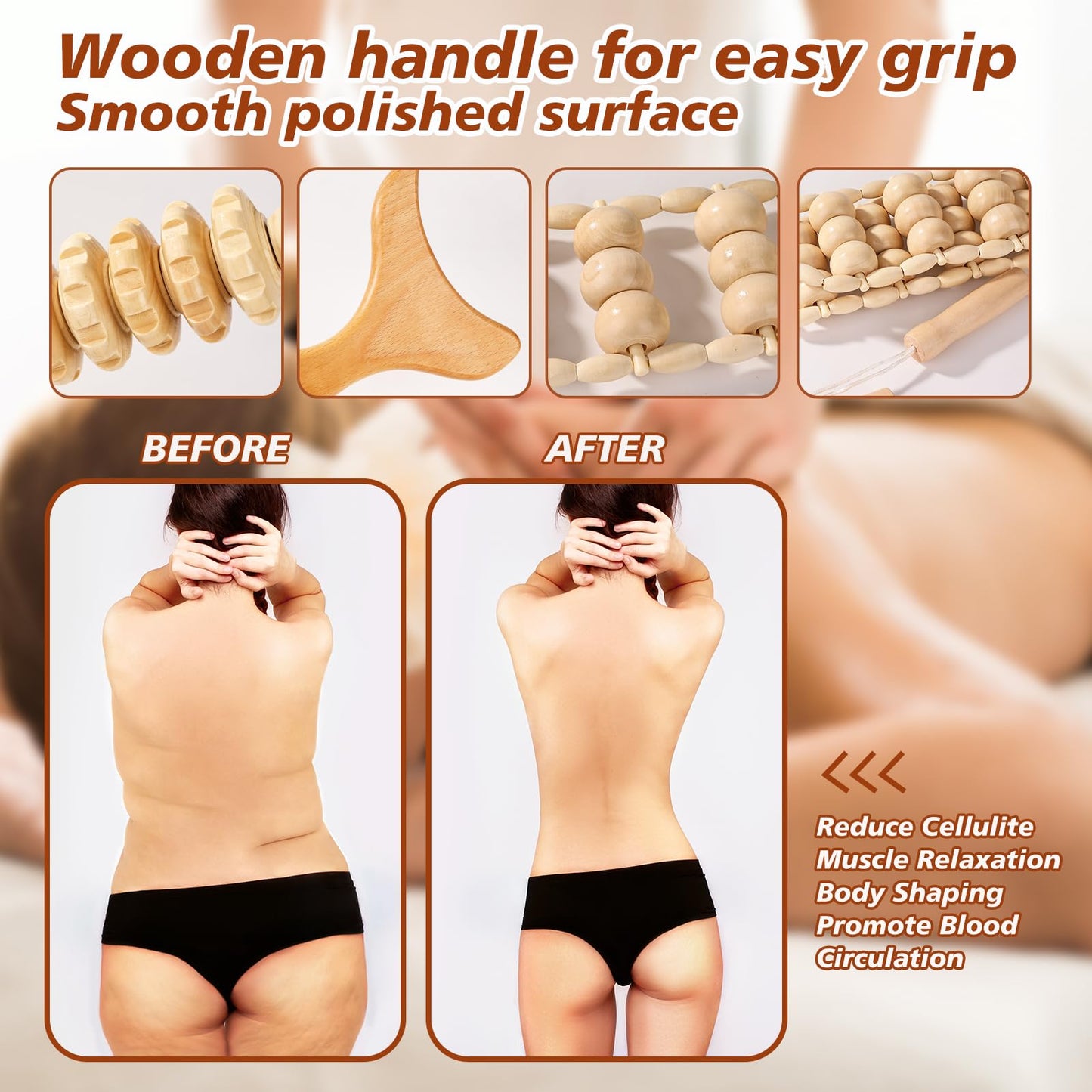 KQXTOKTY Wood Therapy Tools for Body Shaping,8 in 1 Wood Therapy Massage Tools,Wooden Gua Sha Tools,Lymphatic Drainage Massager,Maderoterapia kit,Wooden Massager Roller Rope for Body Shaping, Beige