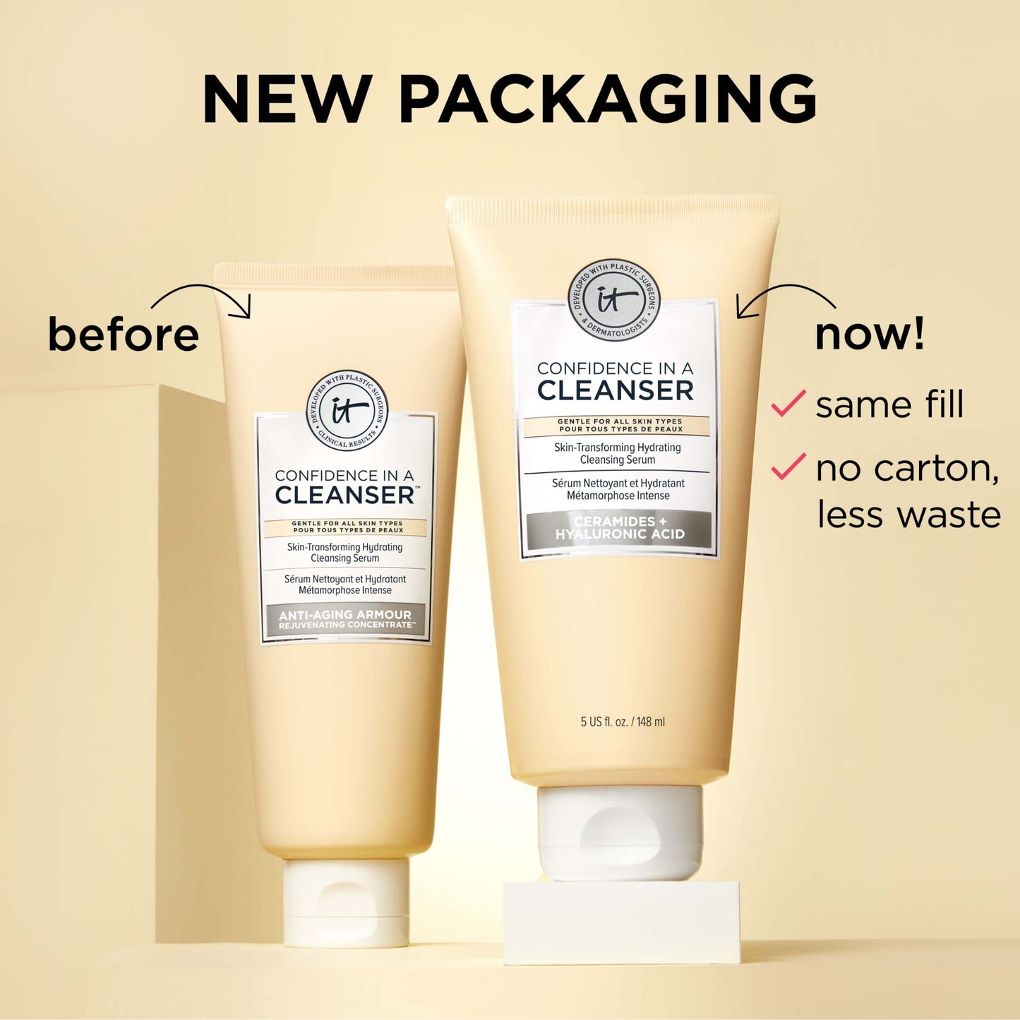 IT Cosmetics Confidence in a Cleanser Travel - Hydrating Face Wash With Hyaluronic Acid & Ceramides, Supports Skin Barrier, Removes Makeup, Vegan, Sulfate Free, Gentle For All Skin Types - 1.7 fl oz