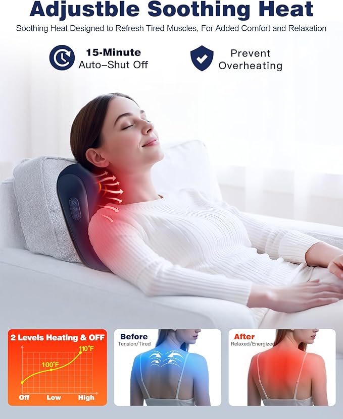 Shiatsu Back and Neck Massager with Heat – Deep Kneading Massage Pillow for Relaxation – Corded Design for Full Body Use