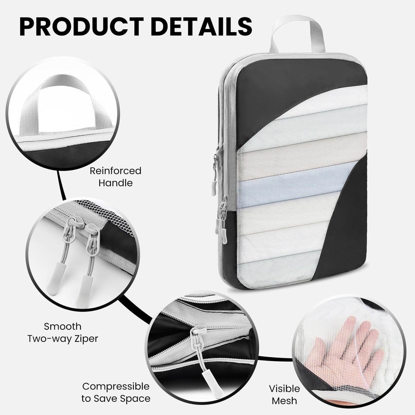 10 Set Compression Packing Cubes, Lightweight Travel Essentials, Stretchable Expandable Storage Bags, Compression Bags for Travel Accessories Luggage Storage Set (10 Pcs, Black)