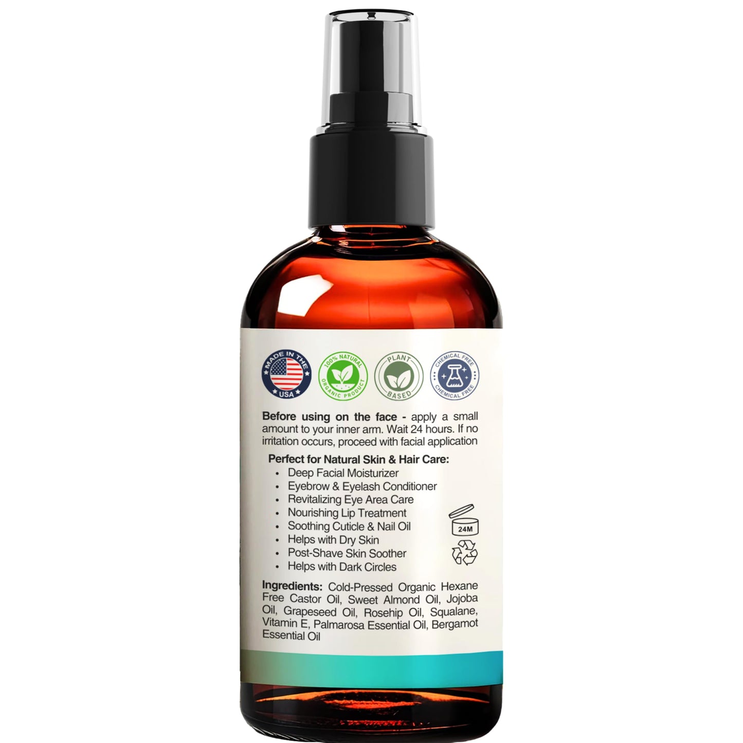 SELFWISE Organic Castor Oil For Face Moisturizer, Eyes, Eyelashes, Eyebrows, Wrinkles with Jojoba, Rosehip, Grapeseed, Squalane, Palmarosa, Bergamot and Vitamin E for Gentle Skin, Men & Women 1oz