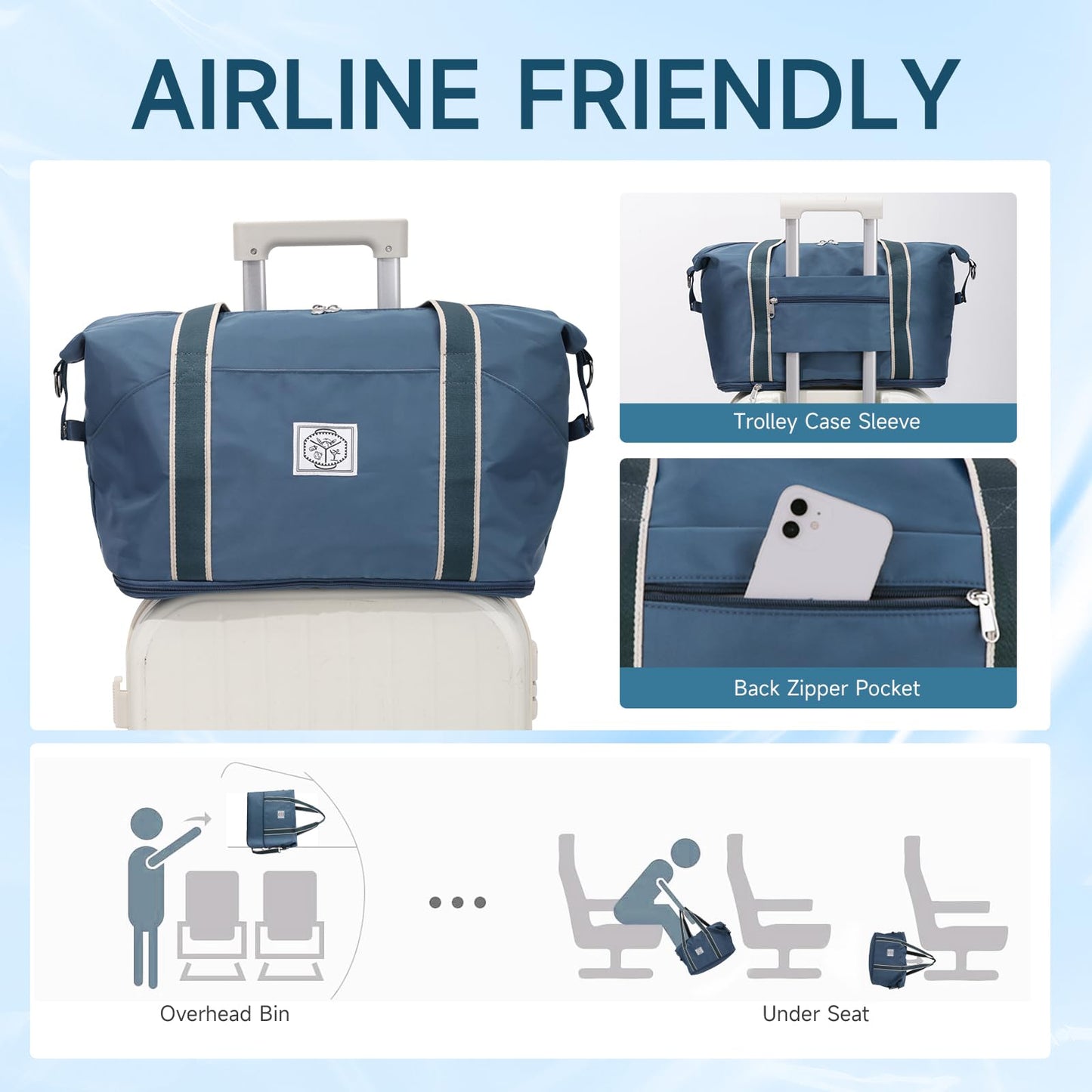 WALNEW Travel Duffel Bag, Weekender Overnight Carry On Bag for Women Men, Foldable Waterproof Gym Luggage with Metal Buckle Detachable Shoulder Strap and Wet Compartment (Peacock Blue)