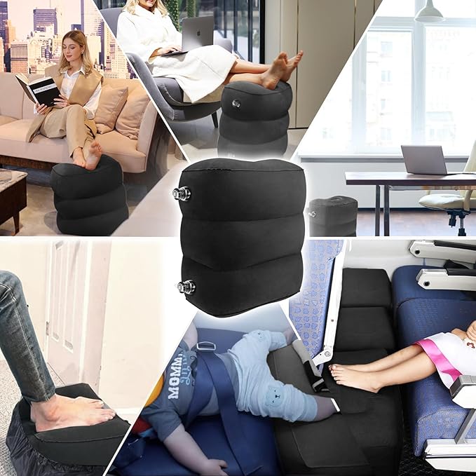 HOMCA Inflatable Travel Foot Rest Pillow, Adjustable Height Leg Pillow,Fast Inflating Airplane Bed for Toddlers,Footrest Pillow for Office, Airplane,Train,Cars,Home