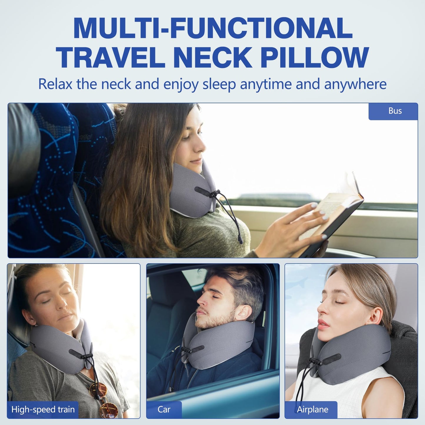 Cozyhealth Travel Neck Pillow for While Sleeping on Airplane, Memory Foam Comfort Travel Pillow, Gently Neck Head Support Sleeping Rest, Airplane Car and Home Use (Large)