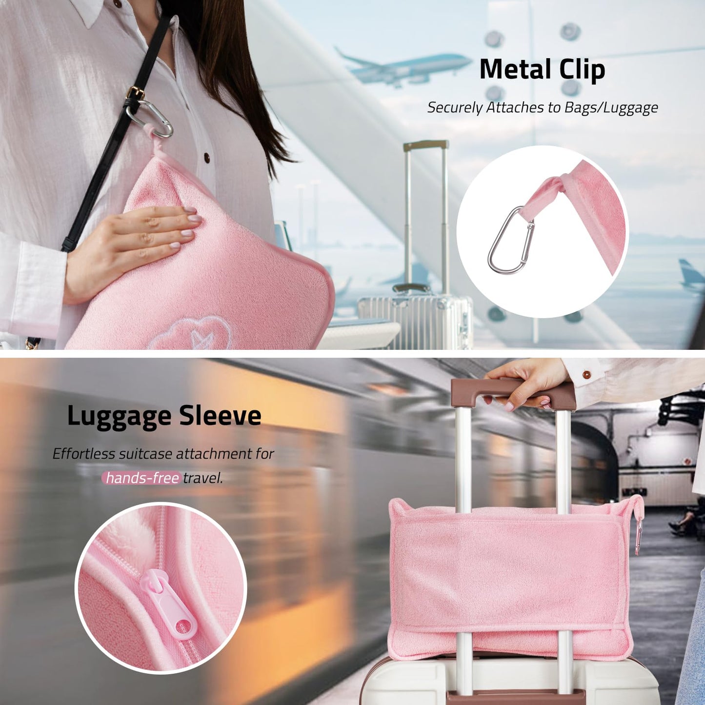 ENZOLVE Travel Blanket, Airplane Blanket with Bag, Ultra-Soft, Warm & Lightweight, 65x40 in, Outdoor Blanket Essentials for Women, Men & Kids, Included Eye Mask, Luggage Sleeve & Backpack Clip